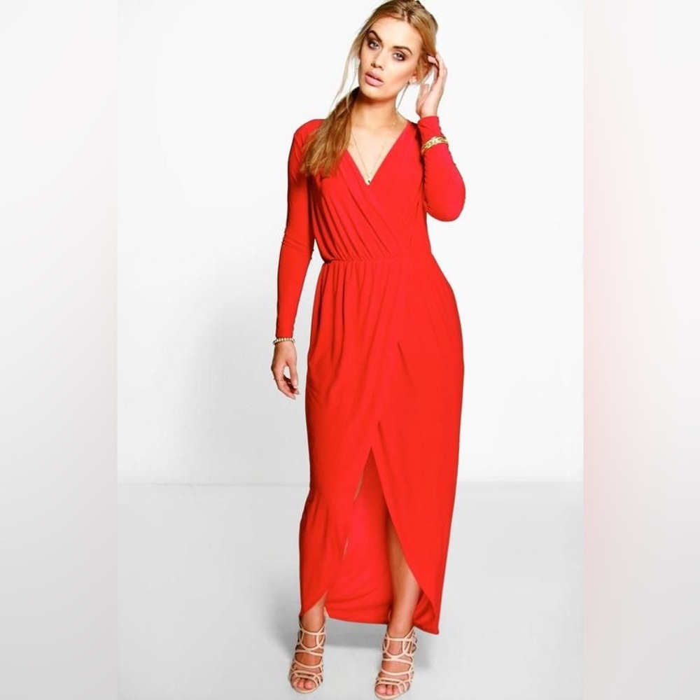 NWT BOOHOO PLUS Red Zoe Slinky Wrap Front Dress sz 20